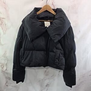 Avec Les Filles Puffer Coat Womens Small Black Crop Quilted Asymmetric Jacket